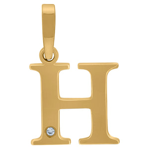 925 Sterling Silver Yellow-tone Unisex cubic-zirconia Plain Initial Alphabet H Charm Pendant