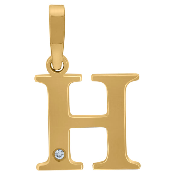 925 Sterling Silver Yellow-tone Unisex cubic-zirconia Plain Initial Alphabet H Charm Pendant