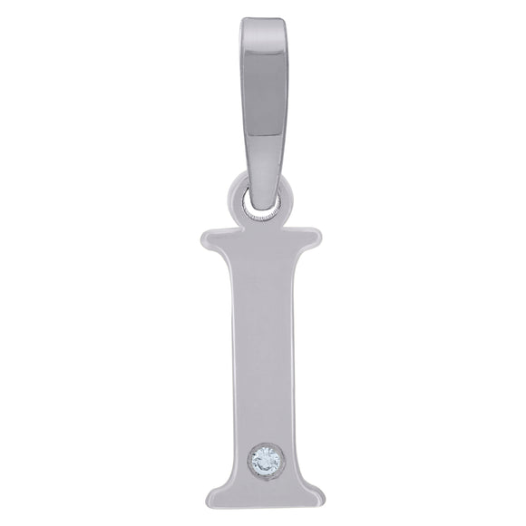 925 Sterling Silver Unisex cubic-zirconia Plain Initial Alphabet I Charm Pendant