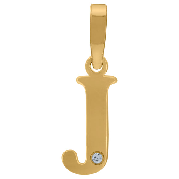 925 Sterling Silver Yellow-tone Unisex cubic-zirconia Plain Initial Alphabet J Charm Pendant