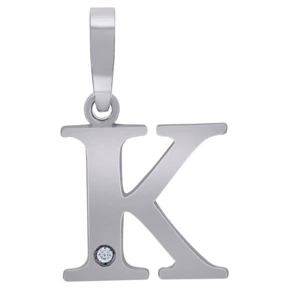 925 Sterling Silver Unisex cubic-zirconia Plain Initial Alphabet K Charm Pendant