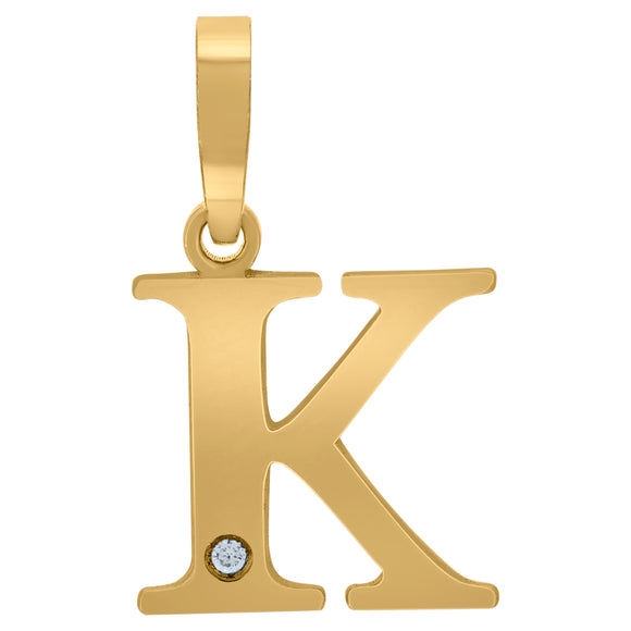 925 Sterling Silver Yellow-tone Unisex cubic-zirconia Plain Initial Alphabet K Charm Pendant