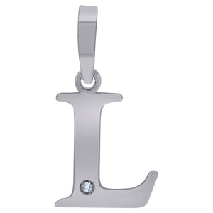 925 Sterling Silver Unisex cubic-zirconia Plain Initial Alphabet L Charm Pendant