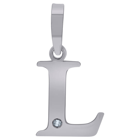 925 Sterling Silver Unisex cubic-zirconia Plain Initial Alphabet L Charm Pendant