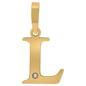 925 Sterling Silver Yellow-tone Unisex cubic-zirconia Plain Initial Alphabet L Charm Pendant