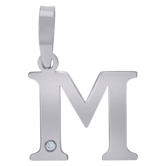 925 Sterling Silver Unisex cubic-zirconia Plain Initial Alphabet M Charm Pendant