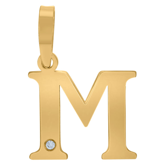 925 Sterling Silver Yellow-tone Unisex cubic-zirconia Plain Initial Alphabet M Charm Pendant