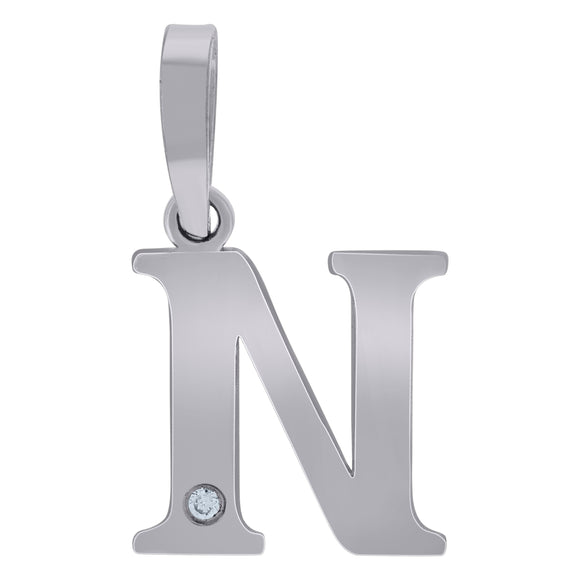 925 Sterling Silver Unisex cubic-zirconia Plain Initial Alphabet N Charm Pendant