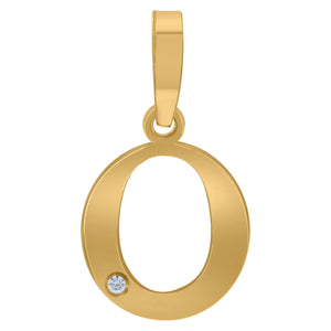 925 Sterling Silver Yellow-tone Unisex cubic-zirconia Plain Initial Alphabet O Charm Pendant