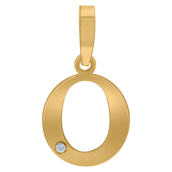 925 Sterling Silver Yellow-tone Unisex cubic-zirconia Plain Initial Alphabet O Charm Pendant