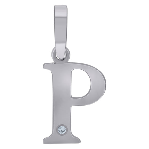 925 Sterling Silver Unisex cubic-zirconia Plain Initial Alphabet P Charm Pendant