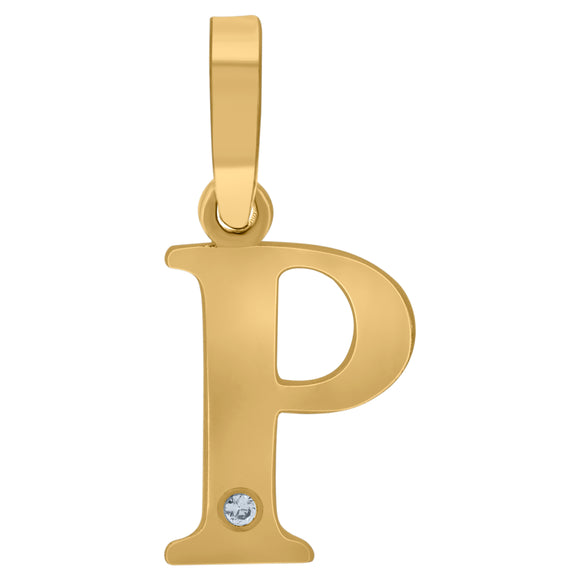 925 Sterling Silver Yellow-tone Unisex cubic-zirconia Plain Initial Alphabet P Charm Pendant