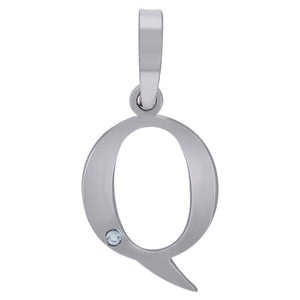 925 Sterling Silver Unisex cubic-zirconia Plain Initial Alphabet Q Charm Pendant
