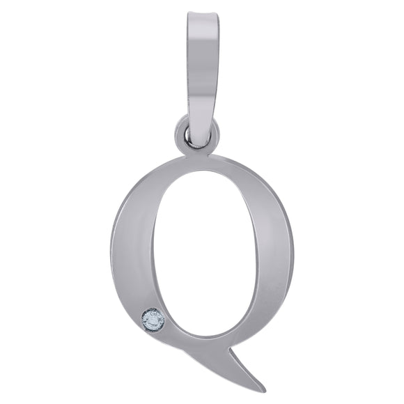 925 Sterling Silver Unisex cubic-zirconia Plain Initial Alphabet Q Charm Pendant