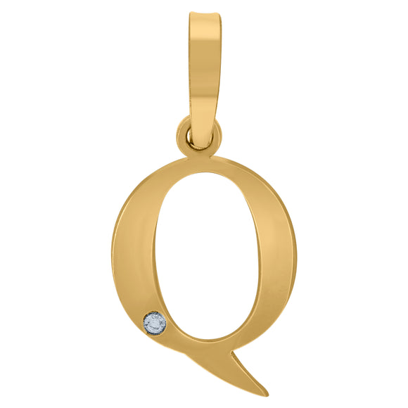 925 Sterling Silver Yellow-tone Unisex cubic-zirconia Plain Initial Alphabet Q Charm Pendant