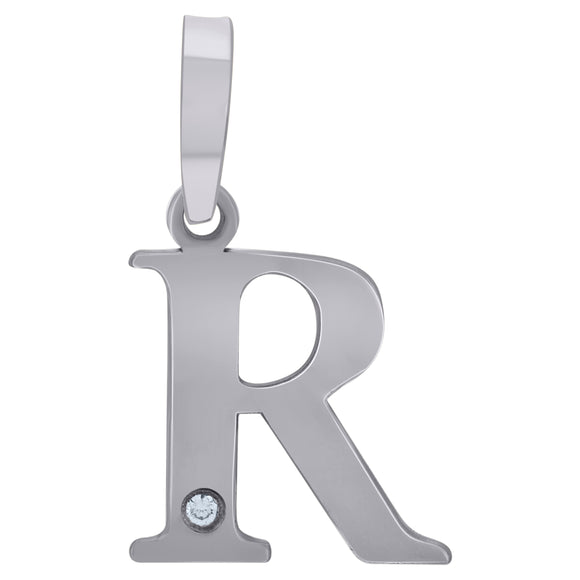 925 Sterling Silver Unisex cubic-zirconia Plain Initial Alphabet R Charm Pendant