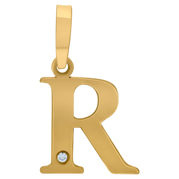925 Sterling Silver Yellow-tone Unisex cubic-zirconia Plain Initial Alphabet R Charm Pendant