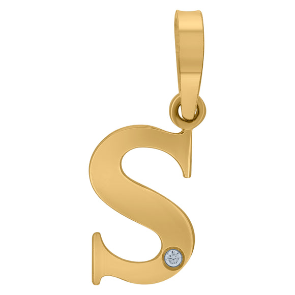 925 Sterling Silver Yellow-tone Unisex cubic-zirconia Plain Initial Alphabet S Charm Pendant