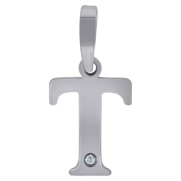 925 Sterling Silver Unisex cubic-zirconia Plain Initial Alphabet T Charm Pendant