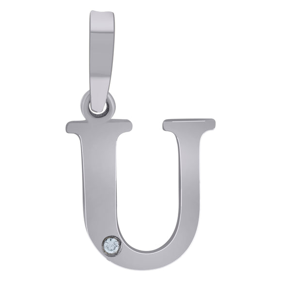 925 Sterling Silver Unisex cubic-zirconia Plain Initial Alphabet U Charm Pendant