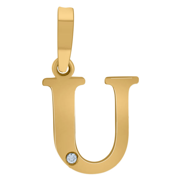 925 Sterling Silver Yellow-tone Unisex cubic-zirconia Plain Initial Alphabet U Charm Pendant