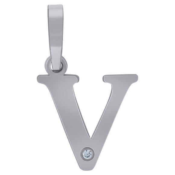 925 Sterling Silver Unisex cubic-zirconia Plain Initial Alphabet V Charm Pendant