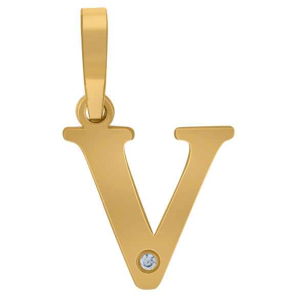 925 Sterling Silver Yellow-tone Unisex cubic-zirconia Plain Initial Alphabet V Charm Pendant