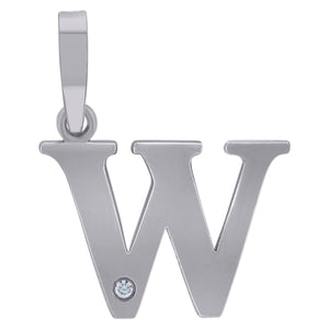 925 Sterling Silver Unisex cubic-zirconia Plain Initial Alphabet W Charm Pendant