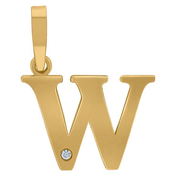 925 Sterling Silver Yellow-tone Unisex cubic-zirconia Plain Initial Alphabet W Charm Pendant