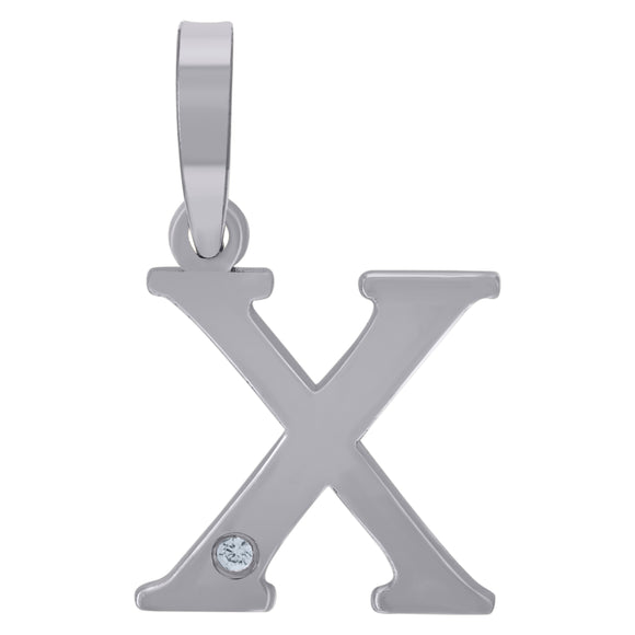 925 Sterling Silver Unisex cubic-zirconia Plain Initial Alphabet X Charm Pendant
