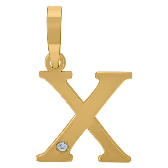 925 Sterling Silver Yellow-tone Unisex cubic-zirconia Plain Initial Alphabet X Charm Pendant