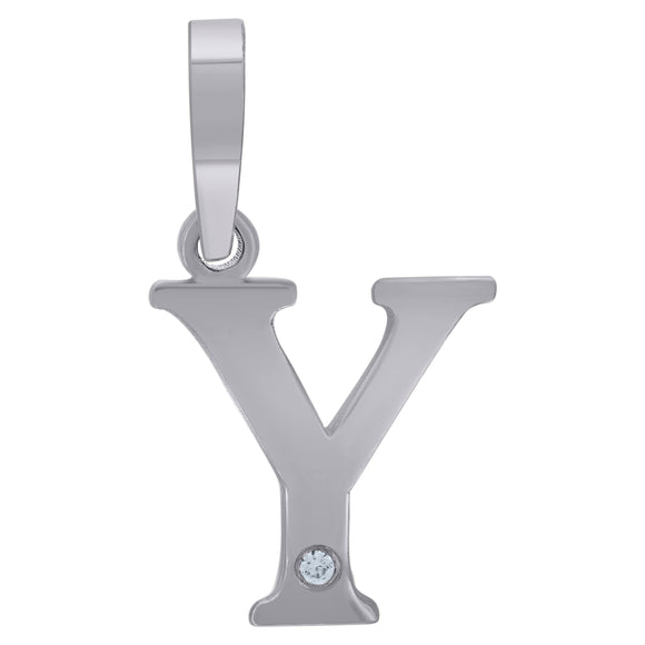 925 Sterling Silver Unisex cubic-zirconia Plain Initial Alphabet Y Charm Pendant