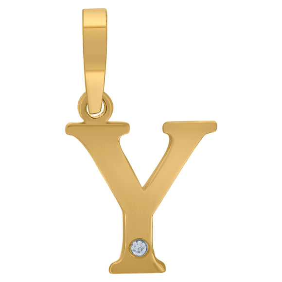 925 Sterling Silver Yellow-tone Unisex cubic-zirconia Plain Initial Alphabet Y Charm Pendant