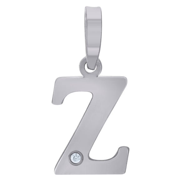925 Sterling Silver Unisex cubic-zirconia Plain Initial Alphabet Z Charm Pendant