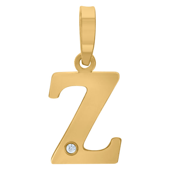 925 Sterling Silver Yellow-tone Unisex cubic-zirconia Plain Initial Alphabet Z Charm Pendant