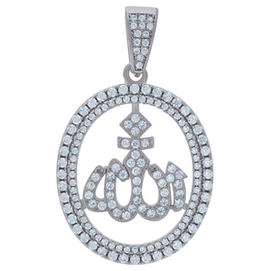 925 Sterling Silver Unisex Cubic Zirconia Religious Allah Charm Pendant