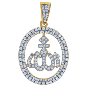 925 Sterling Silver Yellow-tone Unisex Cubic Zirconia Religious Allah Charm Pendant