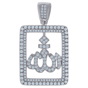 925 Sterling Silver Unisex Cubic Zirconia Religious Allah Charm Pendant