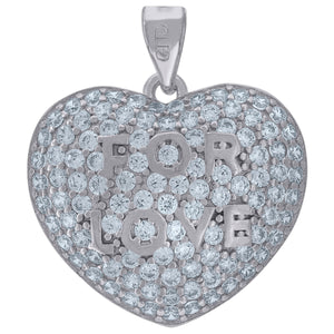 925 Sterling Silver Womens CZ FOR LOVE Heart Charm Pendant