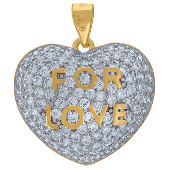 925 Sterling Silver Yellow-Tone Womens CZ FOR LOVE Heart Charm Pendant