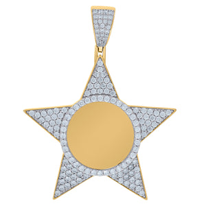 925 Sterling Silver Yellow-Tone Mens Cubic-Zirconia Picture Frame Star Charm Pendant