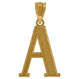 10kt Yellow Gold Unisex Diamond-cut Initial Letter A Charm Pendant