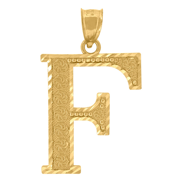 10kt Two-tone Gold Diamond-cut Mens Letter F Initial Charm Pendant