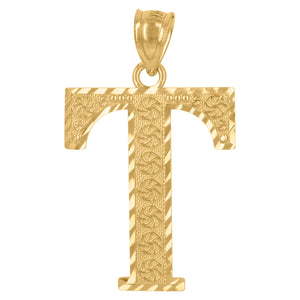 10kt Yellow Gold Unisex Diamond-cut Initial Letter T Charm Pendant