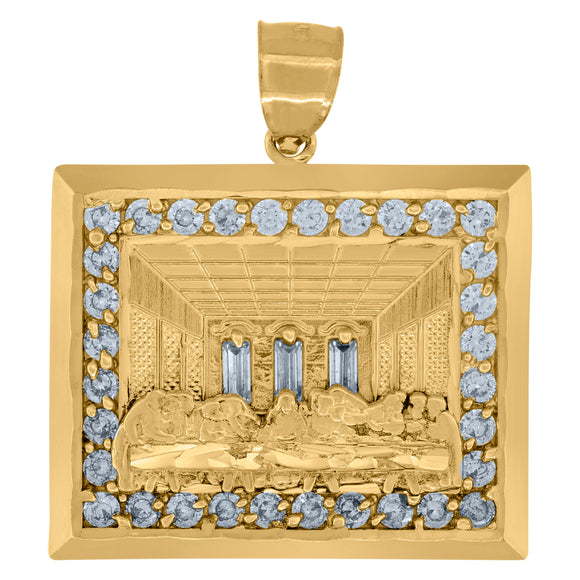 10kt Yellow Gold Mens Cubic-Zirconia Religious Last Supper Charm Pendant