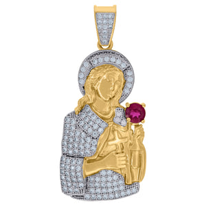 10kt Two-tone Gold Unisex Garnet Cubic Zirconia Religious Charm Pendant