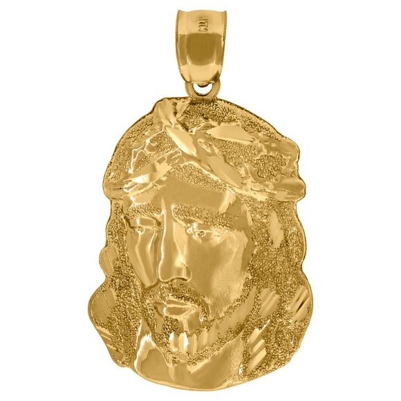 10kt Yellow Gold Textured Jesus Face Religious Charm Pendant