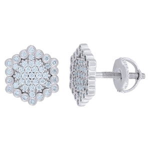 925 Sterling Silver Womens Cubic Zirconia Hexagon Stud Earrings