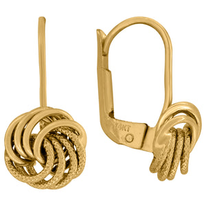 14kt Yellow Gold Womens Polished Finish Textured Love Knot Dangle Earrings