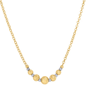 14kt Two-tone Gold Womens Polished Finish Textured Beaded Necklace Size 18 Inches